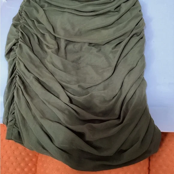 Elegant Sleeveless Ruffle Cocktail Chiffon Olive Mini Dress NWT Size XL - Picture 4 of 5